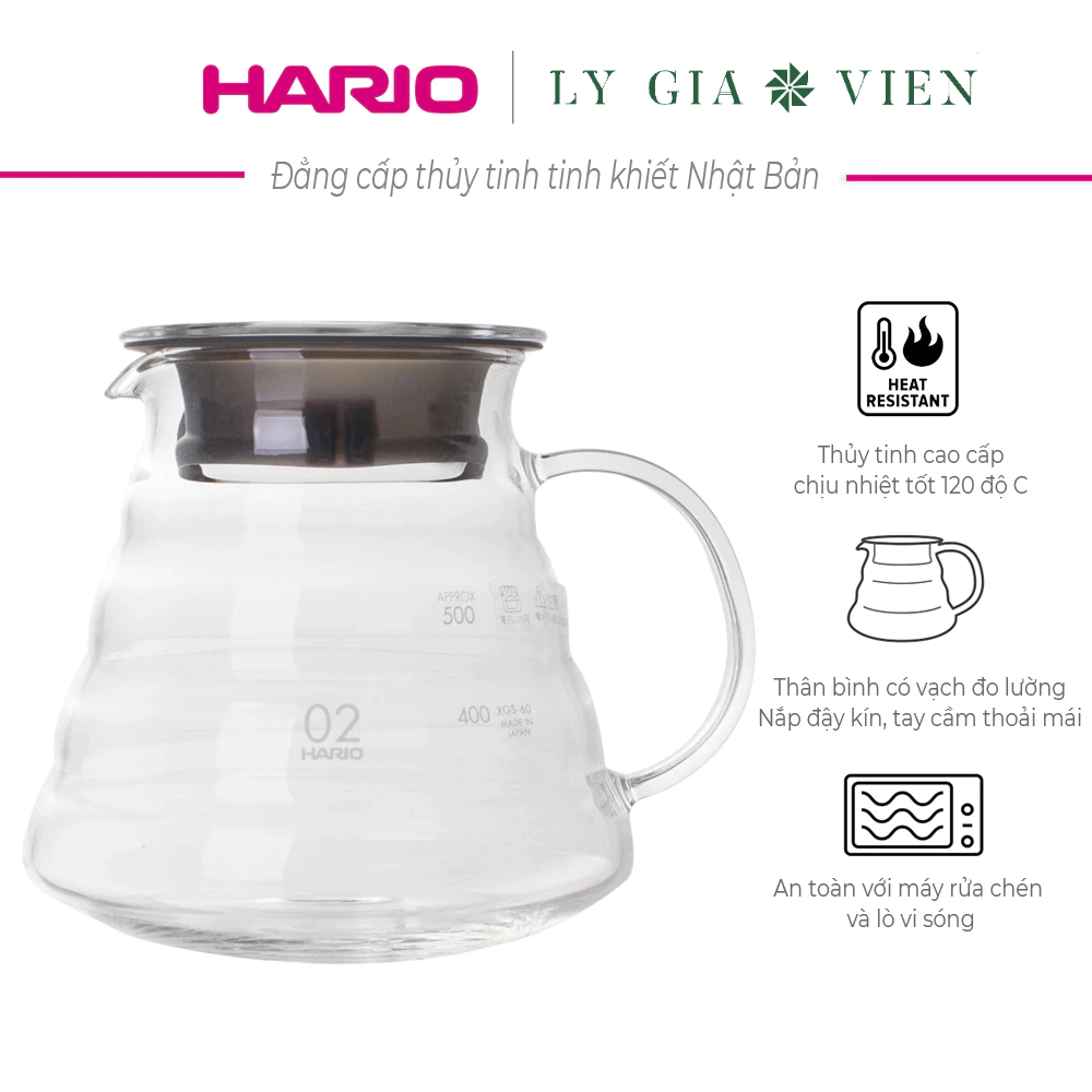 Bình nước thủy tinh phục vụ cà phê hario v60 range server