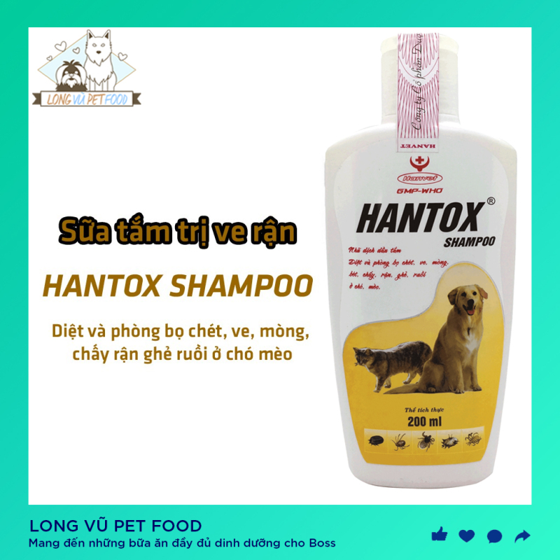 Sữa Tắm Cho Chó Mèo Trị Ve Rận Bọ Chét Hantox Shampoo 200ml Phụ kiện Long Vũ