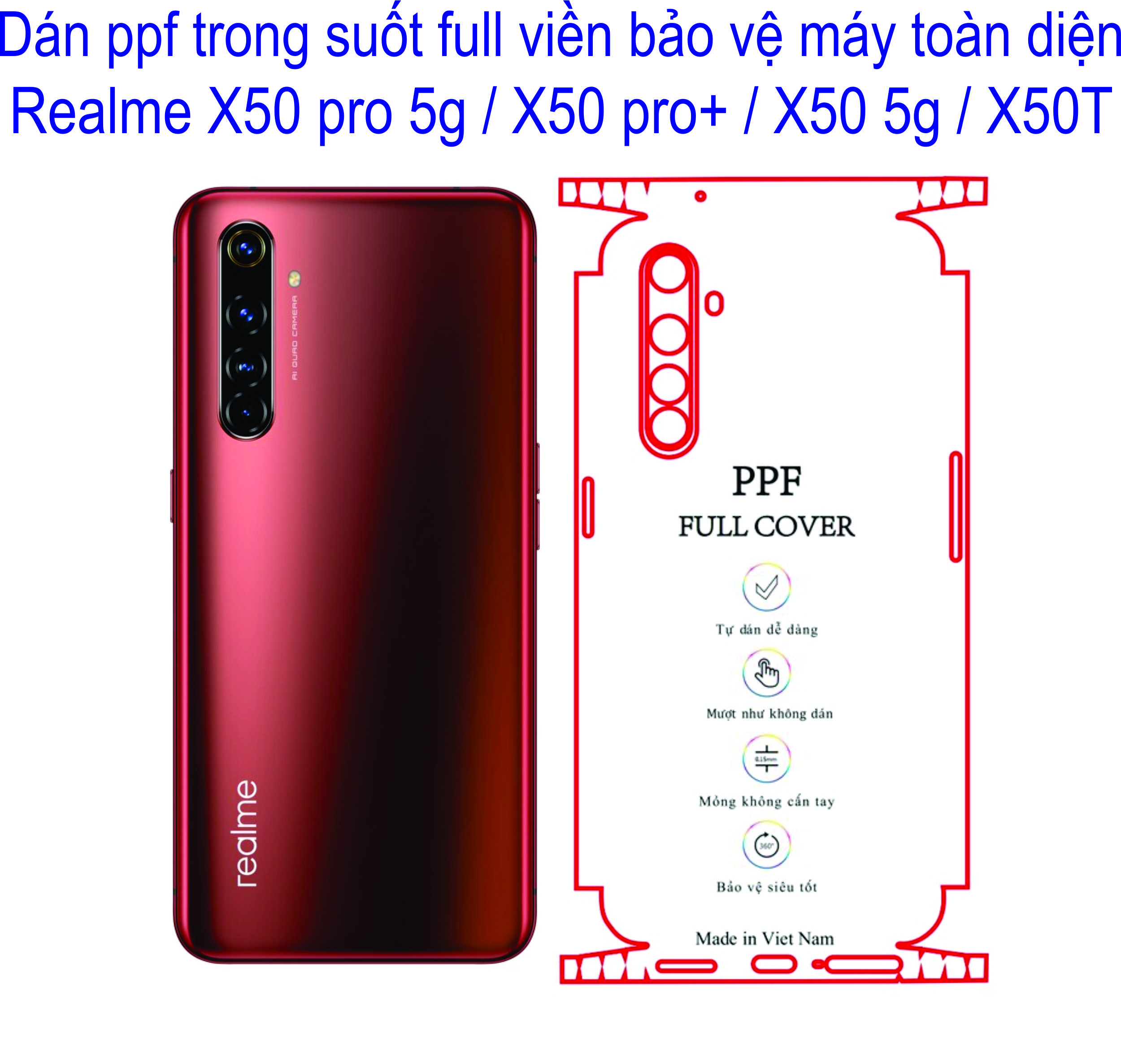 Miếng dán ppf full viền realme x50 pro 5g / x50 pro+ / x50 5g / x50t bảo vệ máy tránh trầy xước toàn diện