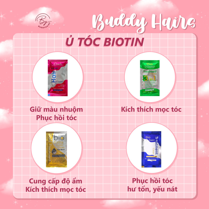 Ủ tóc Biotin giúp phục hồi tóc hư tổn, kích thích mọc tóc, cung cấp độ ẩm dưỡng tóc của Buddyhairs nhập khẩu