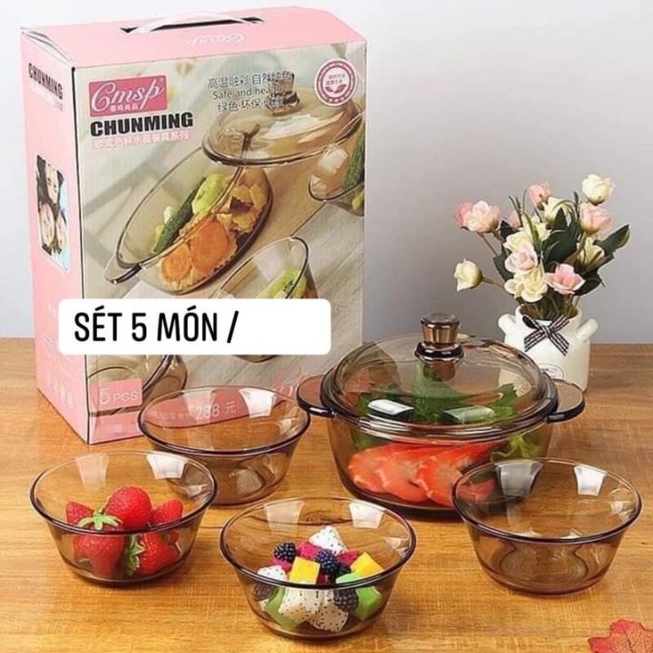 BỘ 1 NỒI 4 CHÉN THỦY TINH SHUIJINGBAO