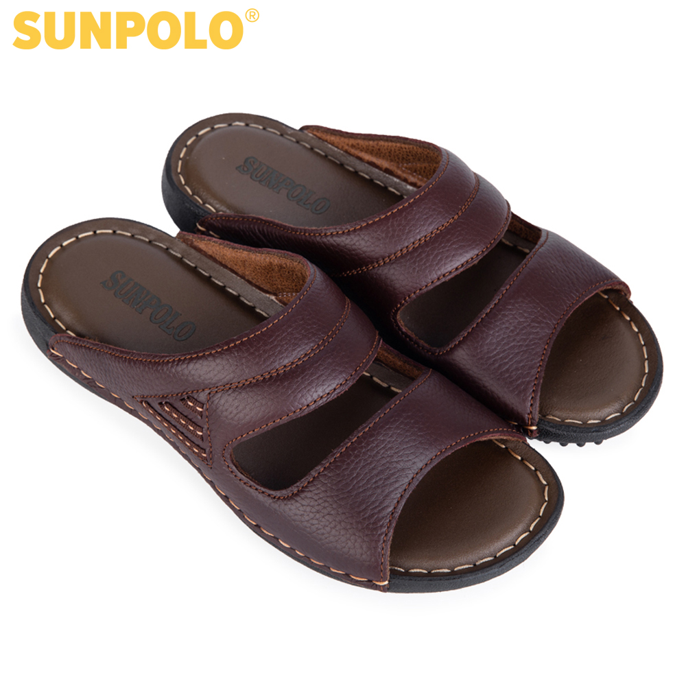 Dép nam da bò SUNPOLO DQN024 (Đen, Nâu)