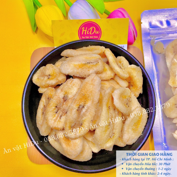 Chuối sấy khô giòn đà lạt không đường Ăn văt HiDu siêu ngon giá rẻ 300gr
