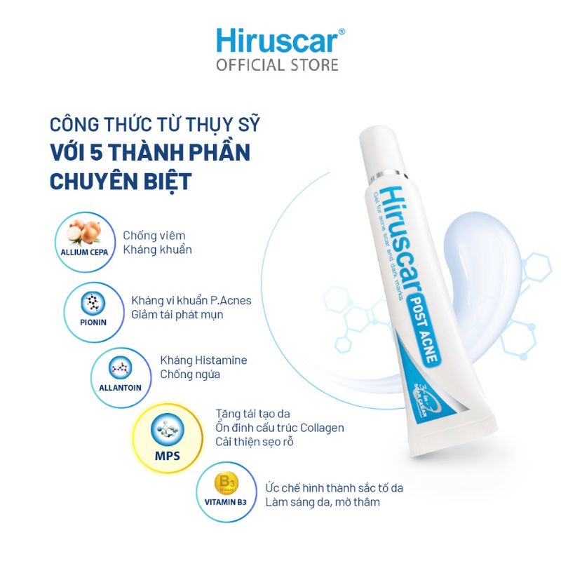 Gel chăm sóc sẹo mụn và mụn thâm Hiruscar Post Acne