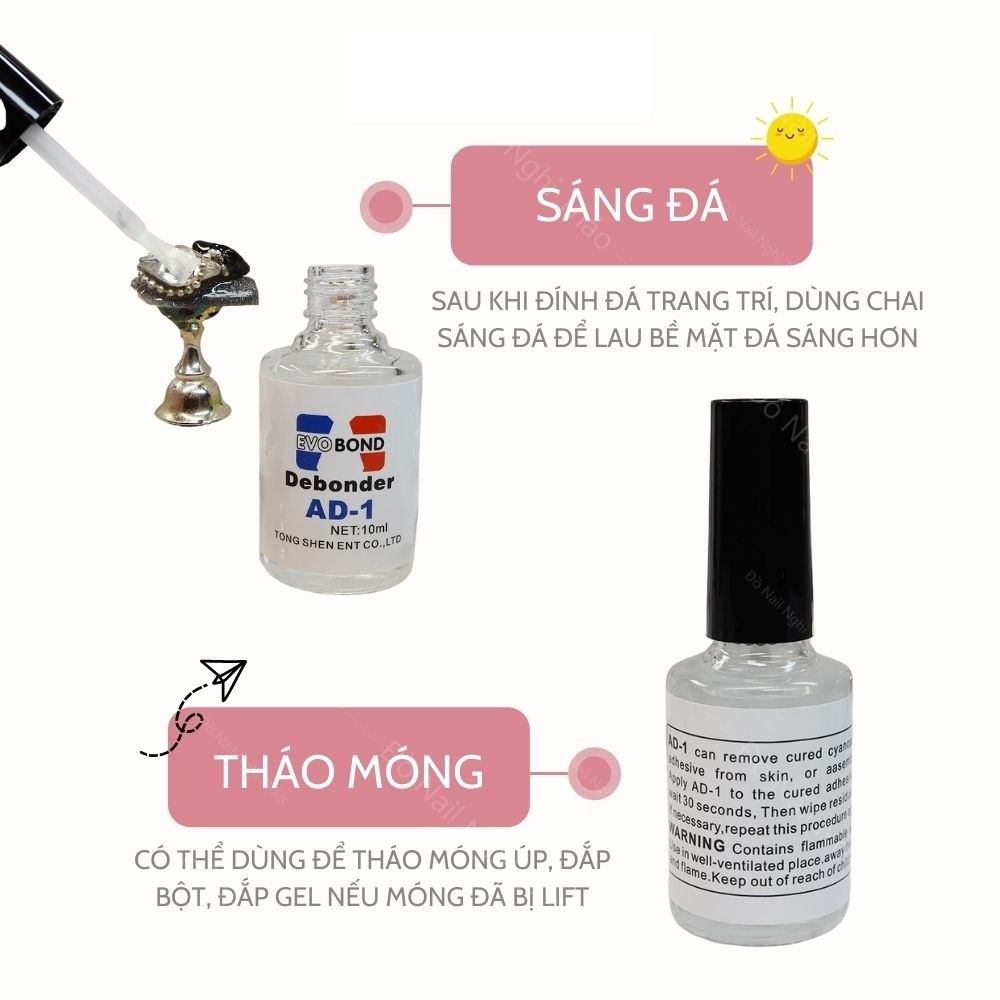 Nước tháo móng giả, nước sáng đá nail AD 10ml