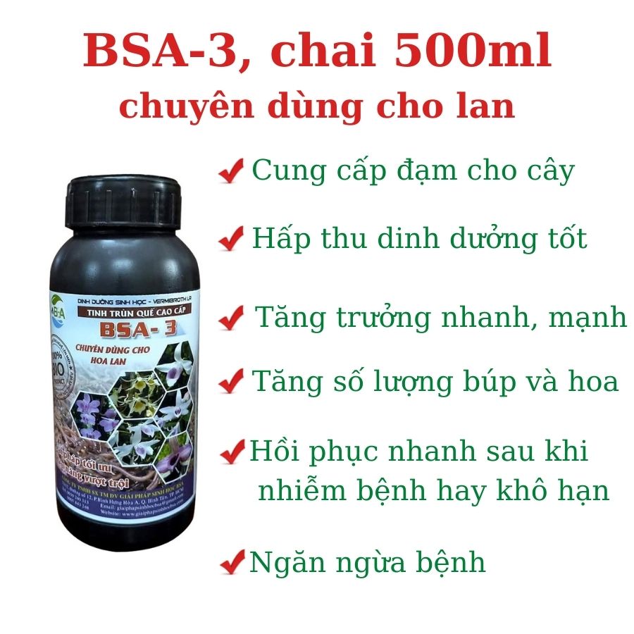 [ Trùn quế cho lan ] Tinh trùn quế cao cấp - Dịch trùn quế BSA-3, chai 500ml