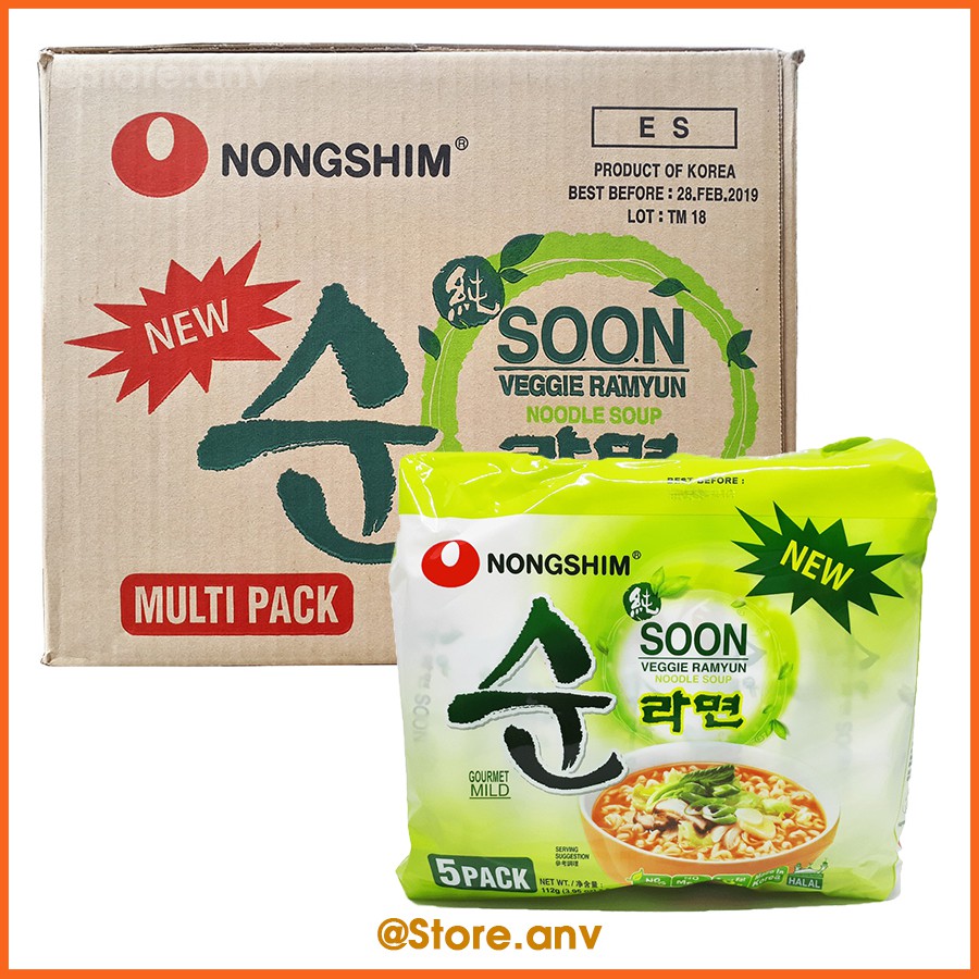 [ lốc 5 Gói] Mì CHAY Hàn Quốc Soon Veggie Nongshim (112g/gói)