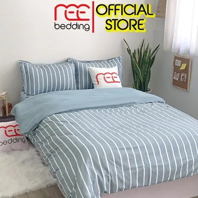 Bộ chăn ga gối Poly Cotton REE Bedding PLC05 sọc xanh đủ size giường nệm