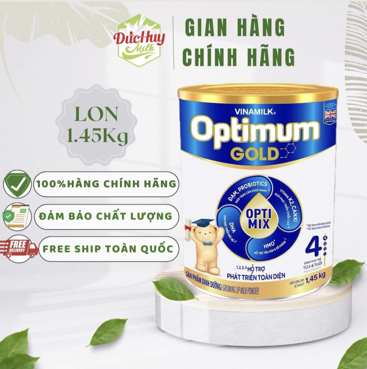 Vinamilk Optimum Gold 4 Optimix Powdered Milk 1.45kg Can
