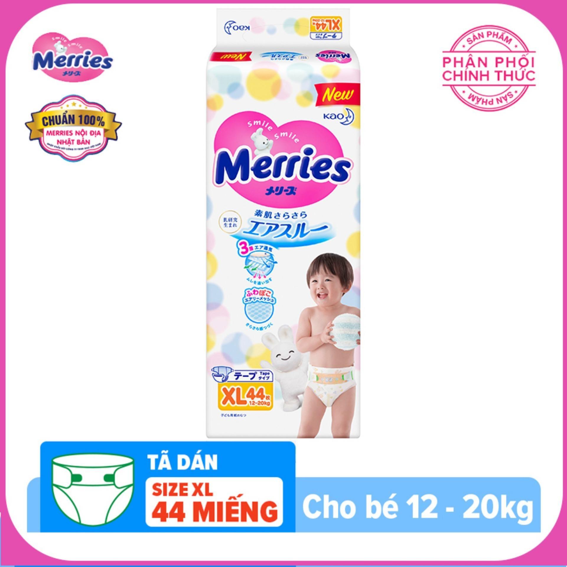 TÃ DÁN MERRIES SIZE XL 44 MIẾNG CHO BÉ TỪ 12 - 20 KG