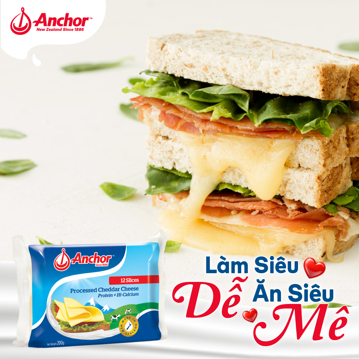 [GIAO HÀNG HỎA TỐC - HCM] Combo 2 Phô Mai Lát Anchor Cheddar 200G (12 Miếng)