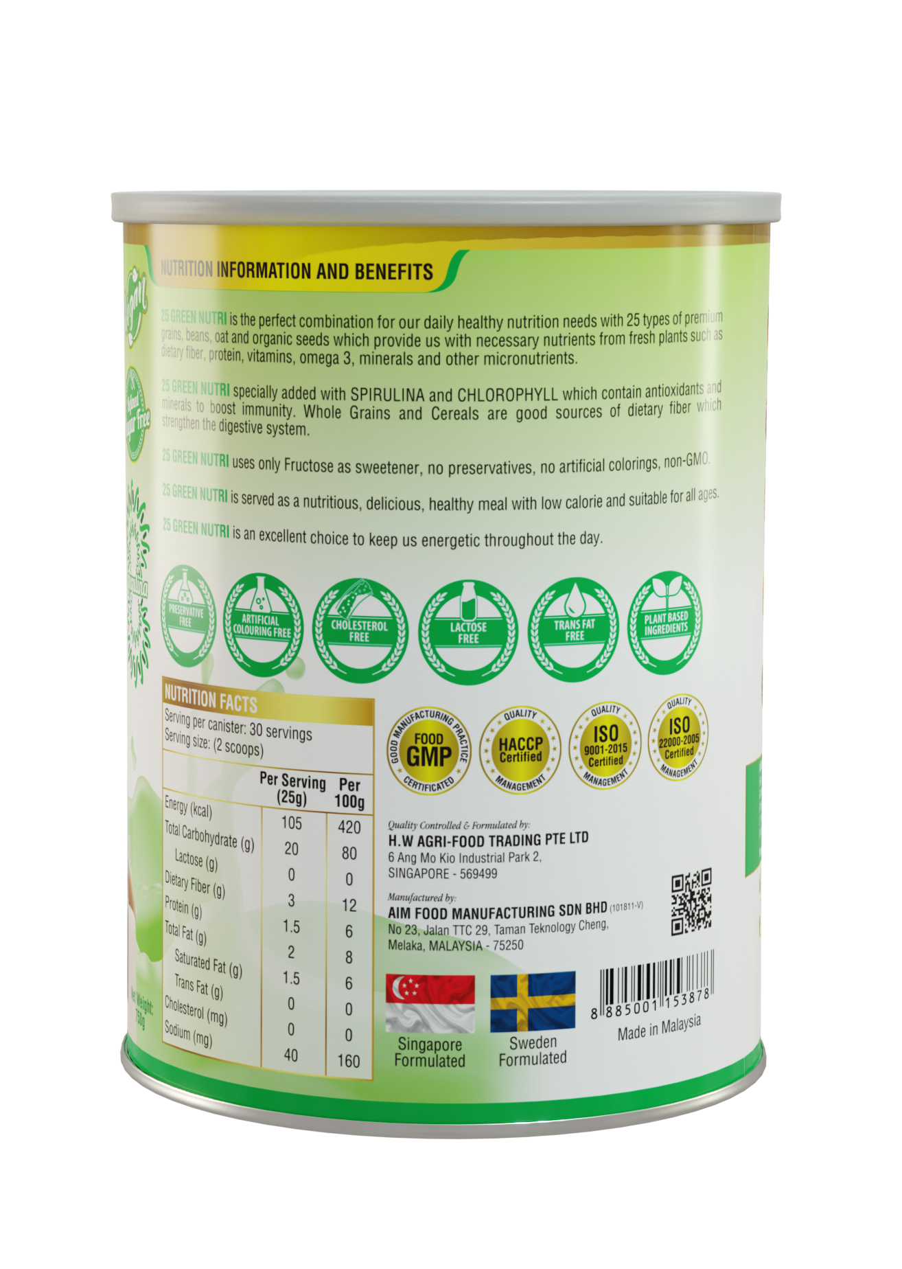 [HCM][ Combo 1 Thùng (6 Lon 750g) Sữa Hạt Ngũ Cốc 25 Green Nutri Thành Phần 25 Loại Hạt Nguyên Cám