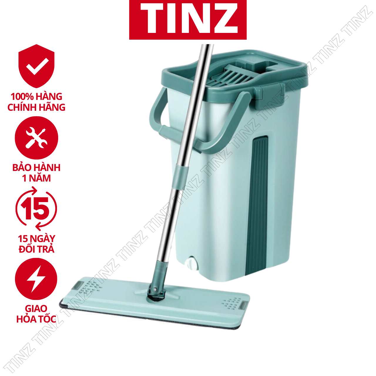 Cây lau nhà, bộ chổi lau nhà tự vắt thông minh 2 ngăn 360 độ TINZ|Mã Sọc
