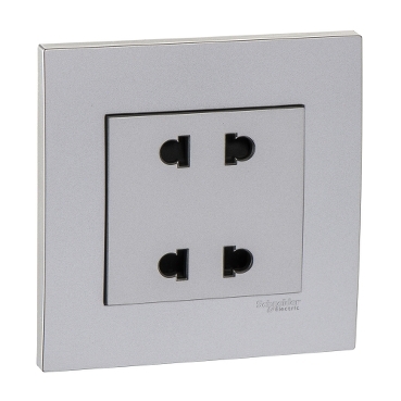 Bộ ổ cắm đôi 2 chấu 10A màu Trắng hoặc màu Xám Bạc, dòng vuông Vivace - Schneider Electric - KB426US2_WE_G19; KB426US2_AS_G19