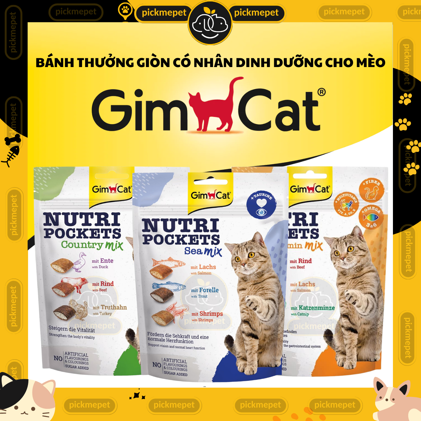 [Gói 150g] Snack GimCat Nutri Pockets - Bánh Quy Thưởng Giòn Dinh Dưỡng Có Nhân Dành Cho Mèo Nutri Pocket