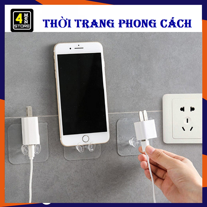 Móc Dán Tường Treo Phích Cắm Điện Treo Đồ - Trong Suốt Chịu Lực Tốt