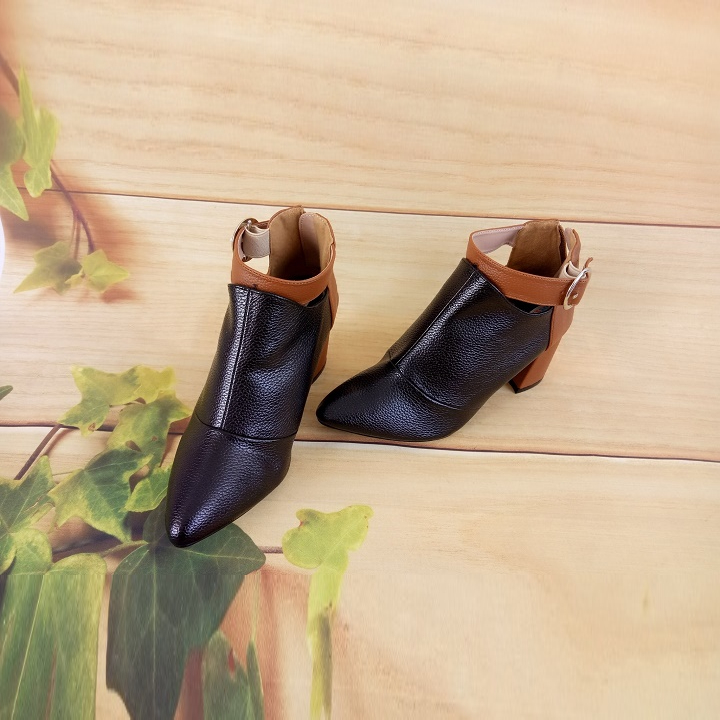 Giày boot bốt nữ cổ thấp 7 phân màu đen hàng hiệu rosata ro179