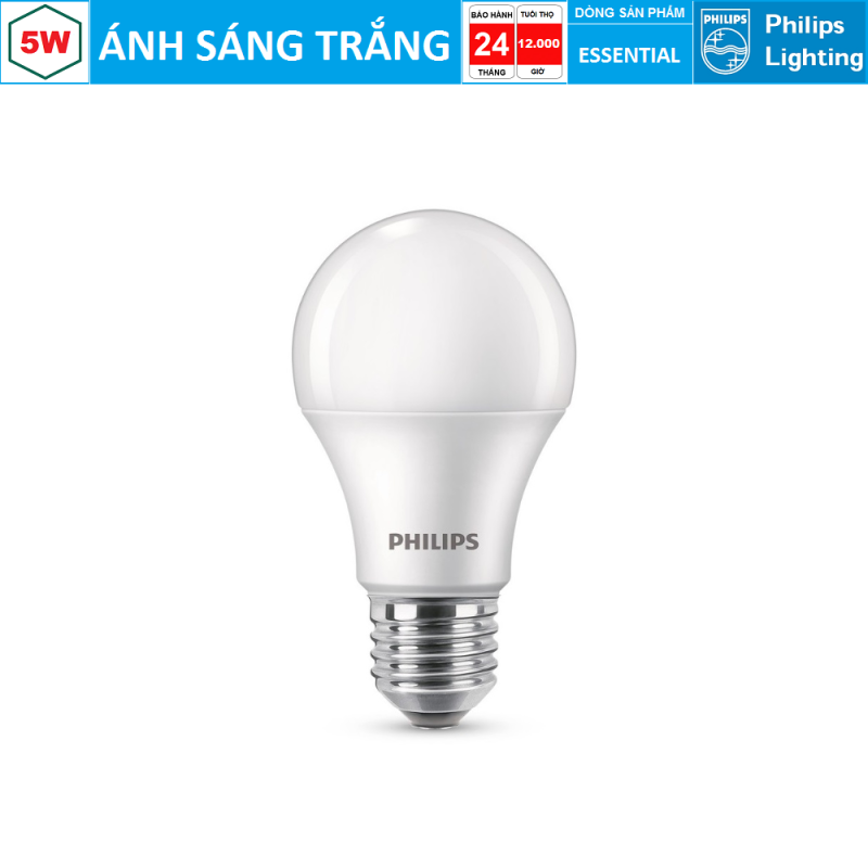 Bóng LED Bulb Philips Essential 5W E27 ( Ánh sáng trắng & vàng )