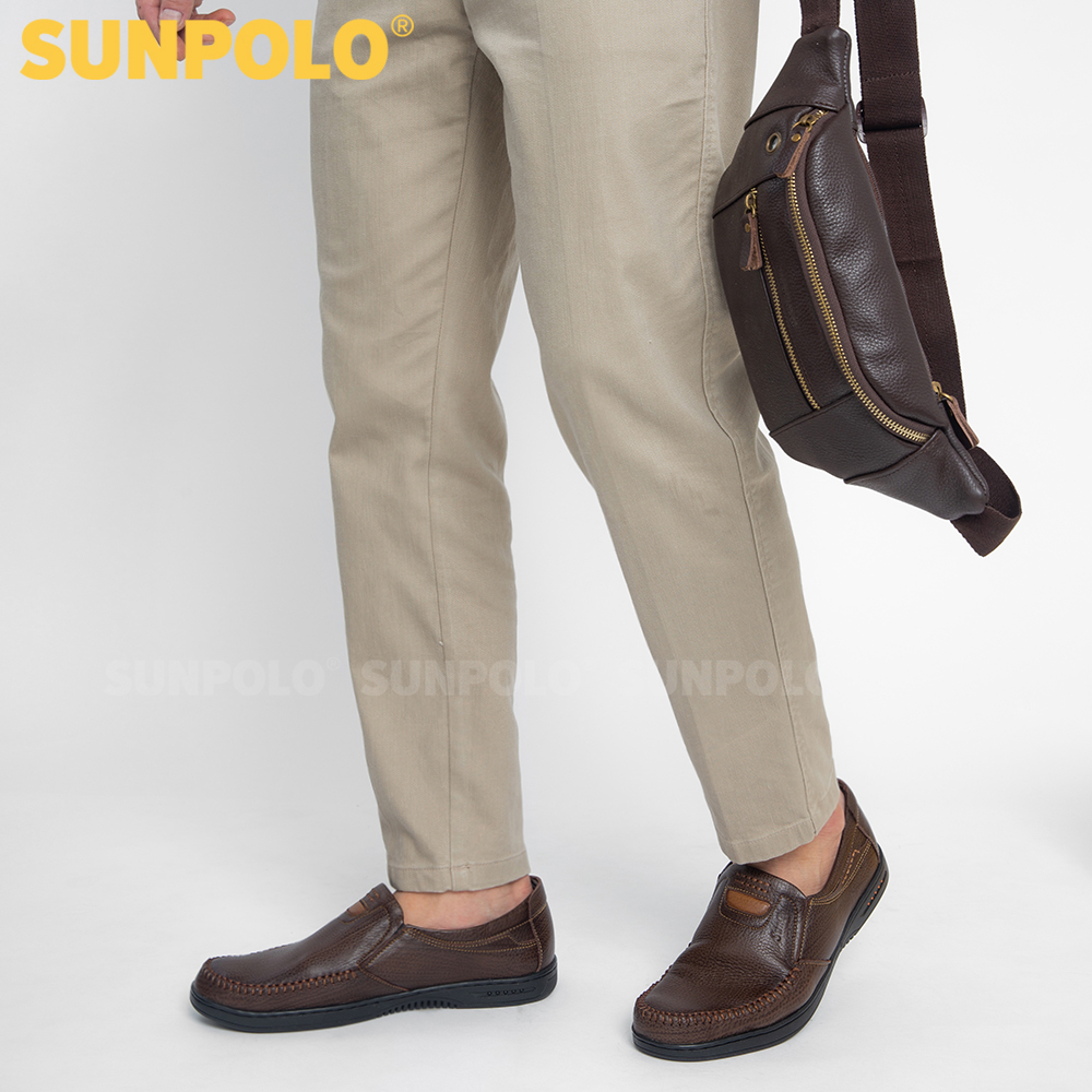 Giày mọi nam da bò SUNPOLO LS2098D (Đen)