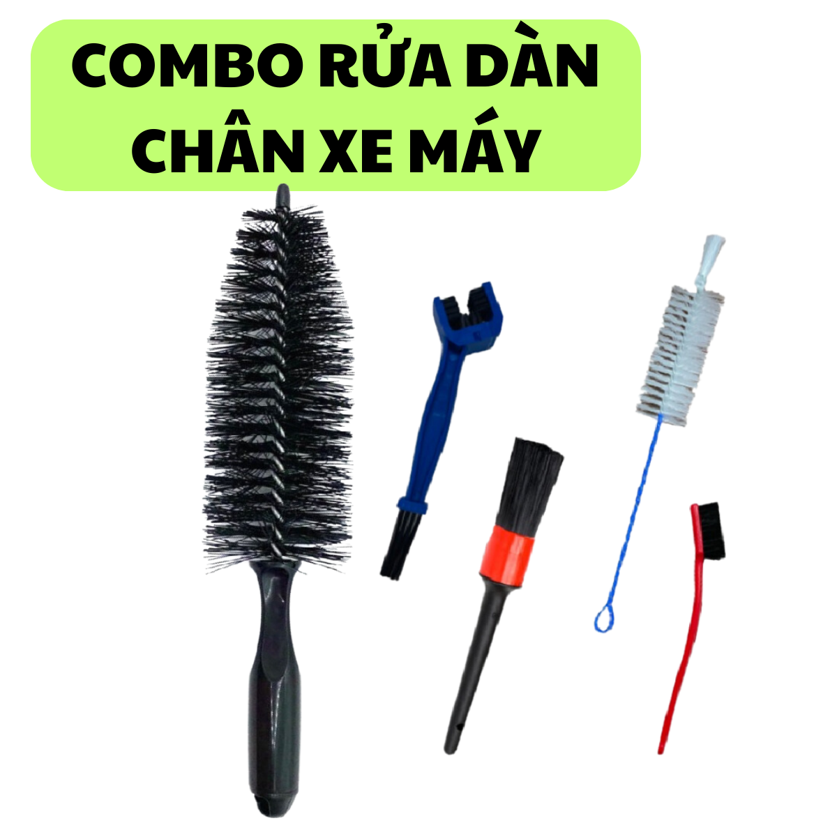 Bộ dụng cụ rửa dàn chân , rửa xe máy tại nhà gồm (cọ bút, cọ râu, bàn chải sên, bàn chải cước, bàn chải nhỏ cọ lazang dài)