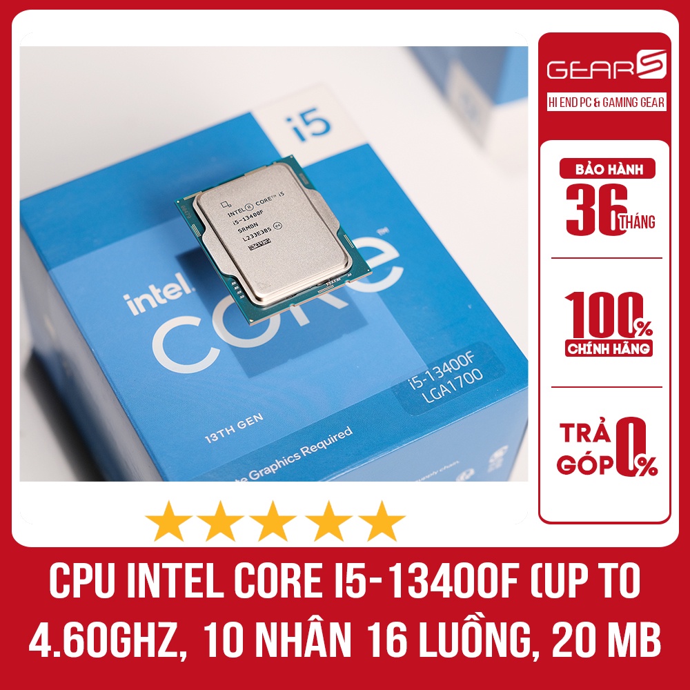 CPU Intel Core i5-13400F tray  (Up To 4.60GHz, 10 Nhân 16 Luồng, 20 MB Cache, LGA 1700) - Bảo hành 36 Tháng