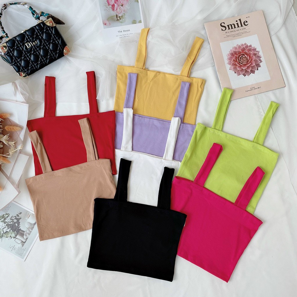 Áo hai dây bản vuông croptop trơn cực xinh , chất thun bozip mềm mịn