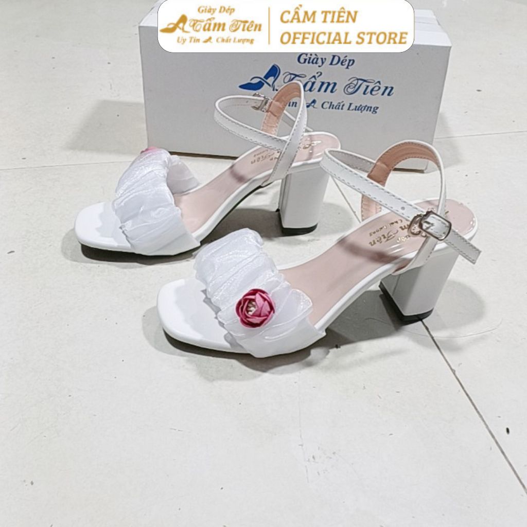 Giày sandal nữ cẩm tiên gót 3cm,5cm,7cm quai nhún nơ