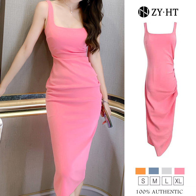ZYHT (Giải phóng mặt bằng Sử dụng phiếu giảm giá) đầm cổ vuông gợi cảm váy trượt váy trượt thiết kế xếp li váy midi phong cách hàn quốc váy đơn sắc đầm body nữ ôm body sexy eravogue  4112