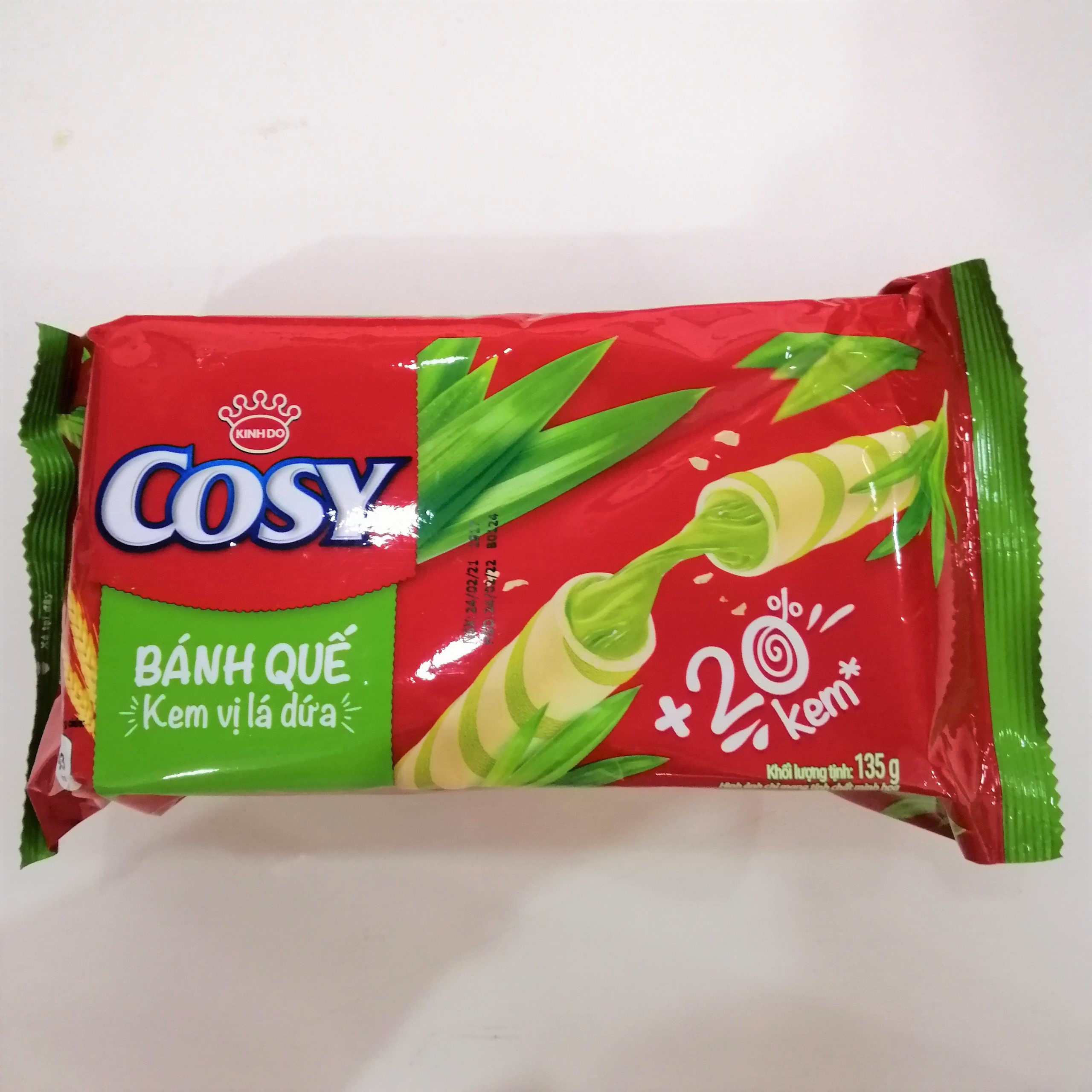 Bánh Quế Kem Cosy Vị Lá Dứa (Gói 117.6g)
