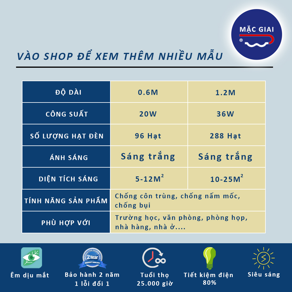 Đèn LED bán nguyệt MẶC GIAI (36w*1.2m*0.07m)