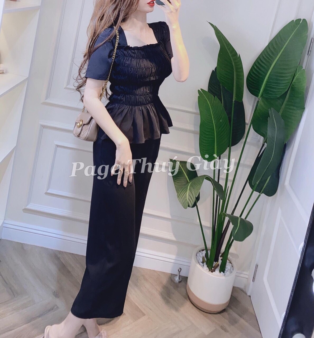 Đồ Bộ Nhà Voan Hot Trend Cổ Vuông Tay Ngắn Thân Nhún Đuôi Bèo Quần Ống Rộng TTSA0641