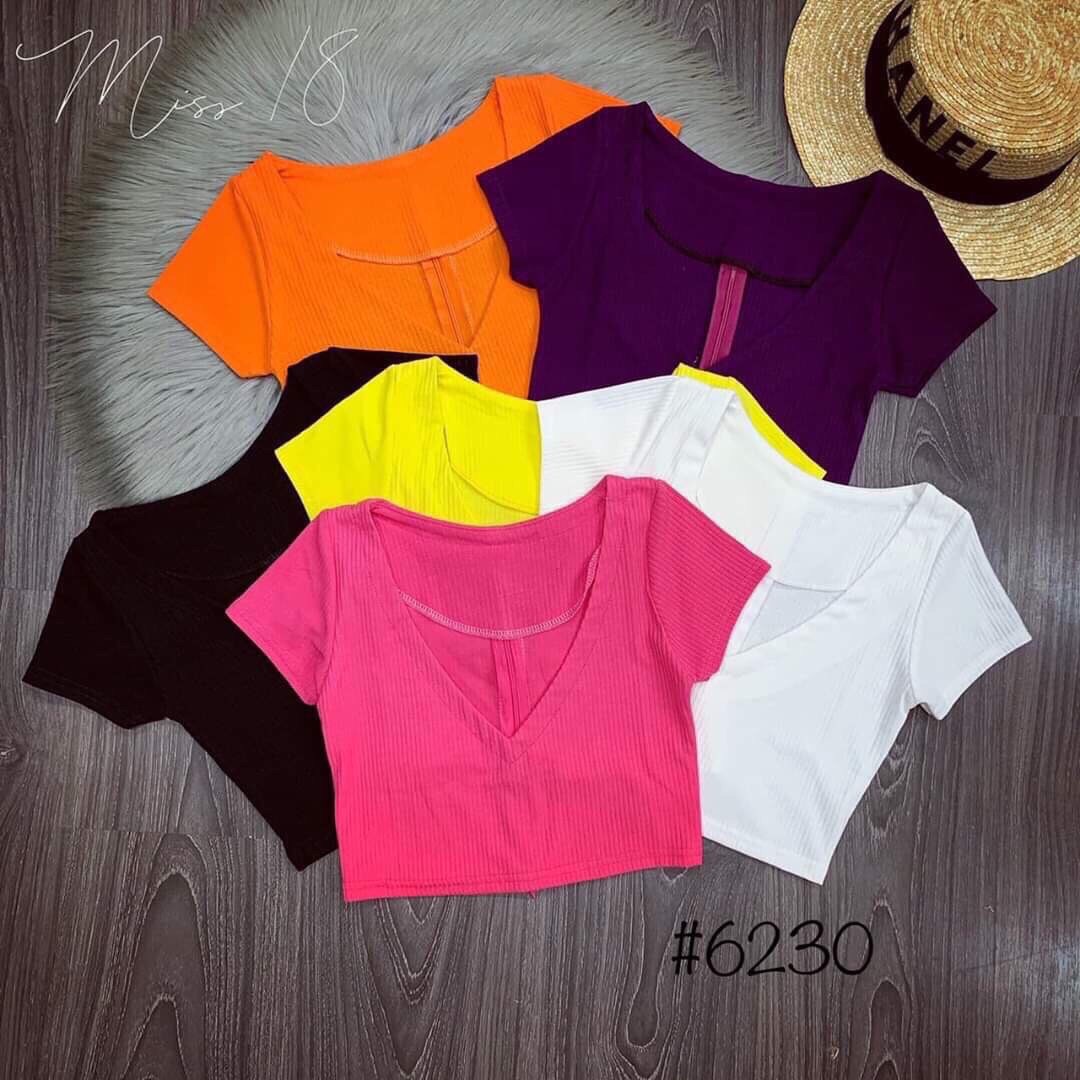 Áo cổ tim tay ngắn crop top khoe eo 40k