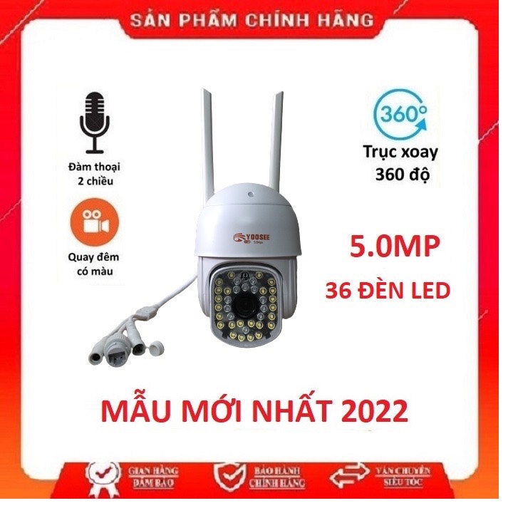 Bộ camera wifi Yoosee PTZ 5.0M Full HD 36Led xoay ngoài trời, hình anh sắc nét, đàm thoại 2 chiều, có màu ban đêm