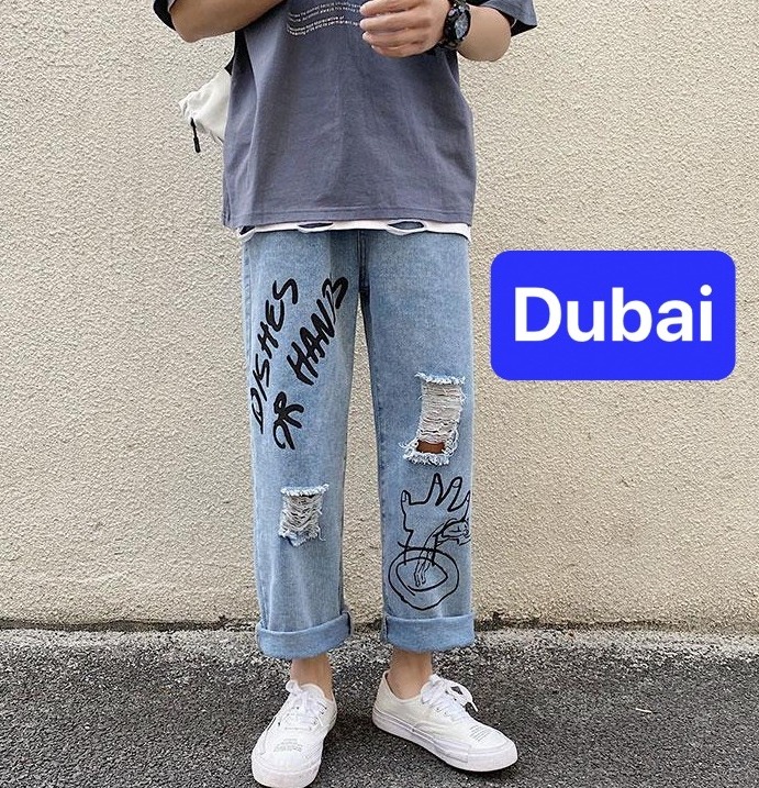 QUẦN BAGGY JEAN NAM CHẤT BÒ ỐNG RỘNG DÀI THÊU BÀN TAY, CO GIÃN NHẸ NHẬT BẢN DB-59 - DUBAI FASHION
