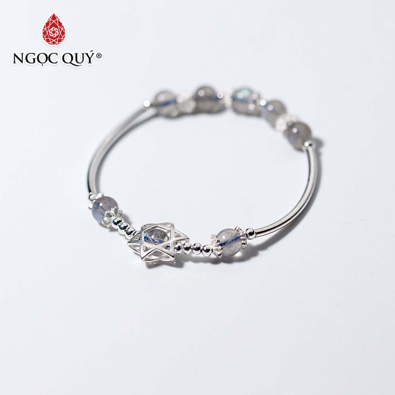[HCM]Vòng tay đá xà cừ ánh xanh charm ngôi sao 6 cánh mệnh thủykim- Ngọc Quý Gemstones