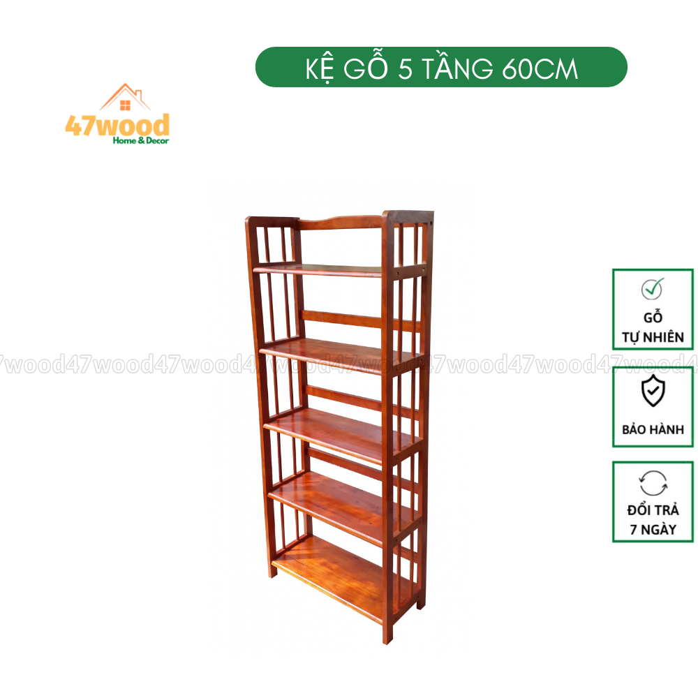 KỆ SÁCH GỖ 5 TẦNG RỘNG 63CM - KỆ GỖ LẮP RÁP 5 TẦNG RỘNG 63CM
