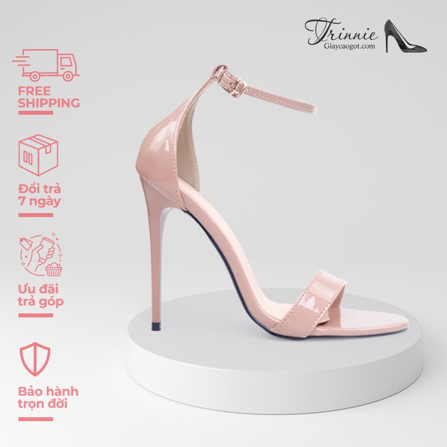 Giày cao gót 11cm trinnie sandal da pu cao cấp nu bóng gót nhọn metallic gót đũa " gót sắt" agn-nm11nb