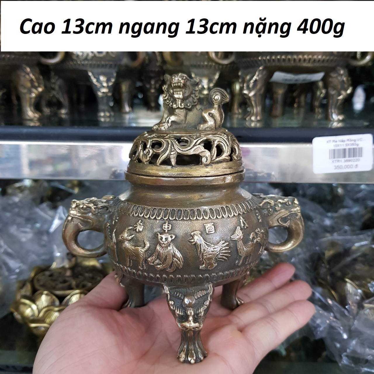 Lư xông trầm 12 con giáp bằng đồng MS210