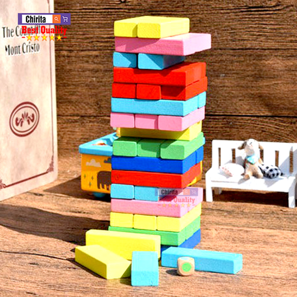 Bộ Đồ Chơi Rút Gỗ Màu Wood Toys Gồm 48 Miếng 1 Viên Xí Ngầu -Trò Chơi Rút Gỗ Nhiều Màu Sắc Tươi Mới Loại Lớn Cao Cấp RGM-48