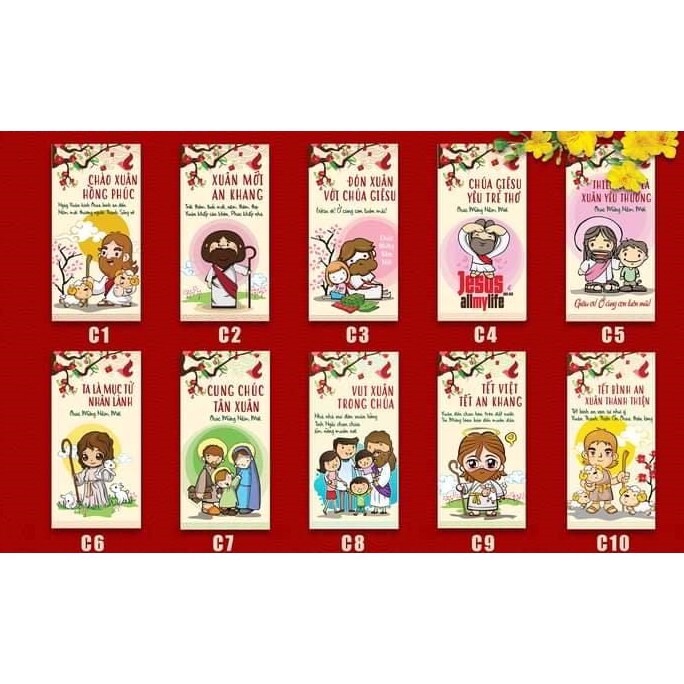 702. Combo 5 xấp ( 50 bao lì xì) bao lì xì công giáo ngẫu nhiên