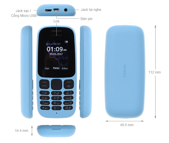 Điện Thoại Nokia 105 (2017) 1 Sim  pin sạc mới(máy mới 90%)