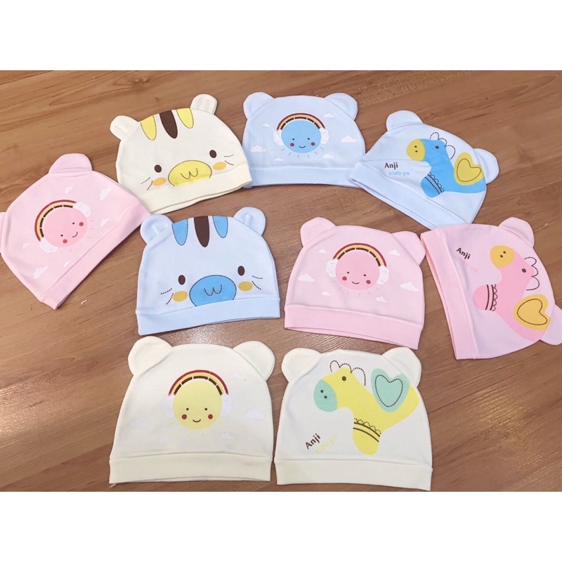 Nón sơ sinh/ Mũ sơ sinh cotton hình in đẹp cho bé dưới 4 tháng