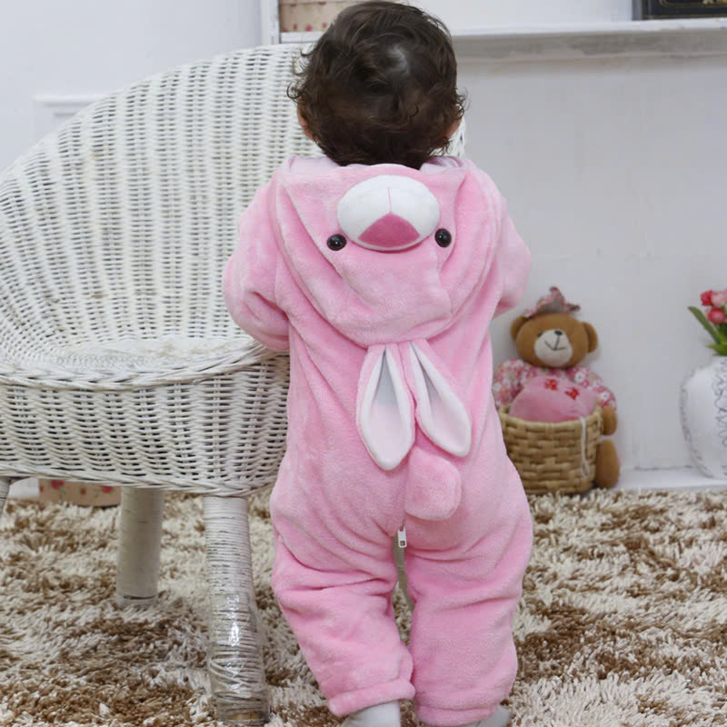 Bộ đồ liền thân bằng lông hình thỏ màu hồng cho bé