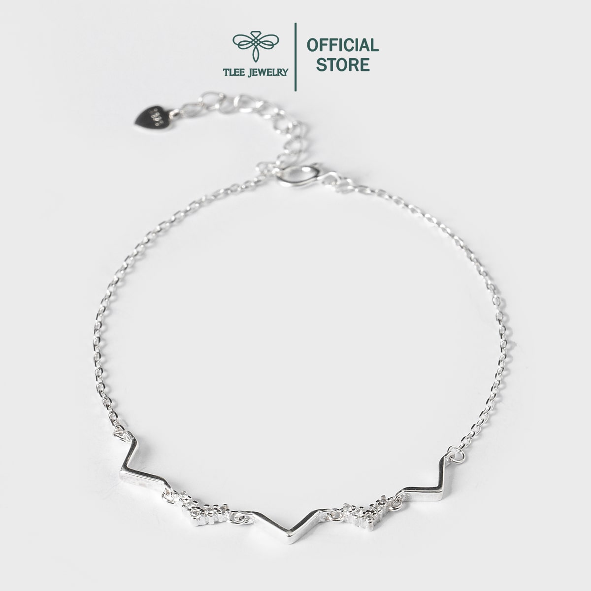 Lắc tay bạc nữ tlee v nối đính đá cao cấp tleejewelry lt0116