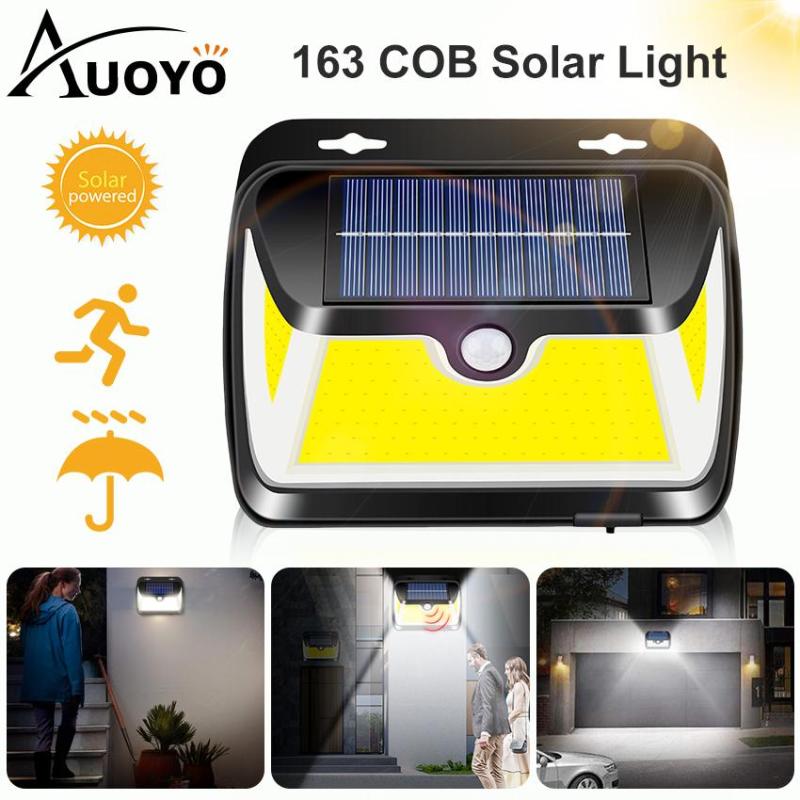 Auoyo 163COB Solar Lights Outdoor Lighting Wireless Motion Sensor Lamp IP65 Waterproof Wall Lamp with 270°Wide Angle Solar Powered Lights for Front Door Pathway Garden Yard