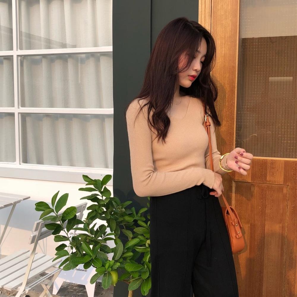 Áo tay dài len cổ tim