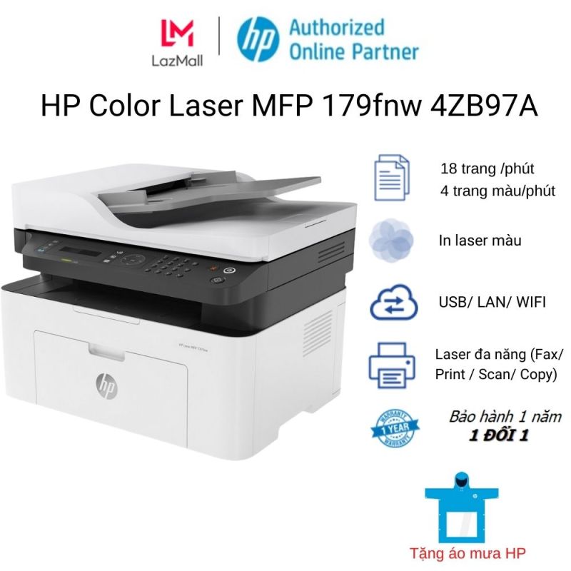 Máy in màu HP Color Laser MFP 179fnw 4ZB97A đa năng