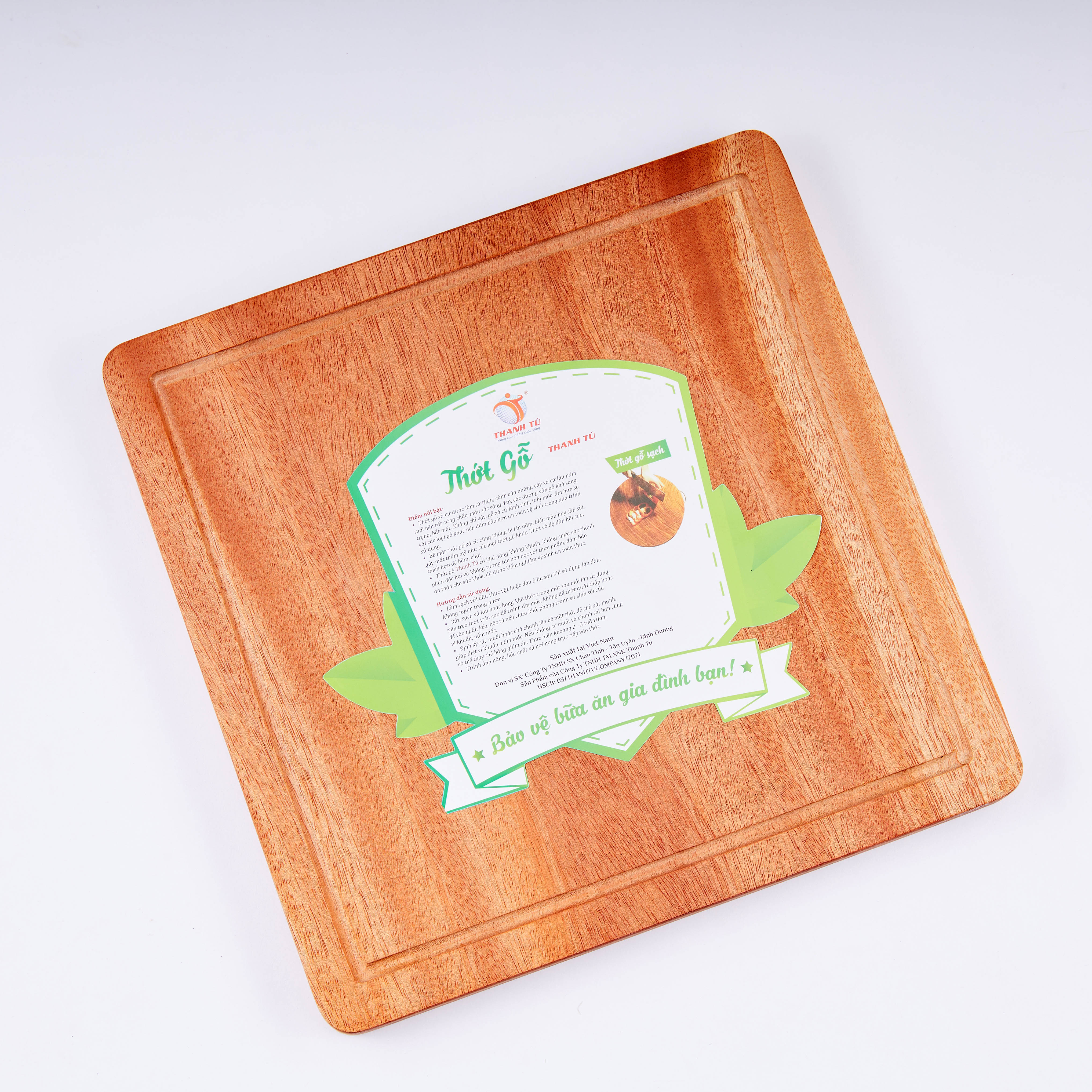 Thớt Vuông Décor Gỗ Xà Cừ Thanh Tú 24cm