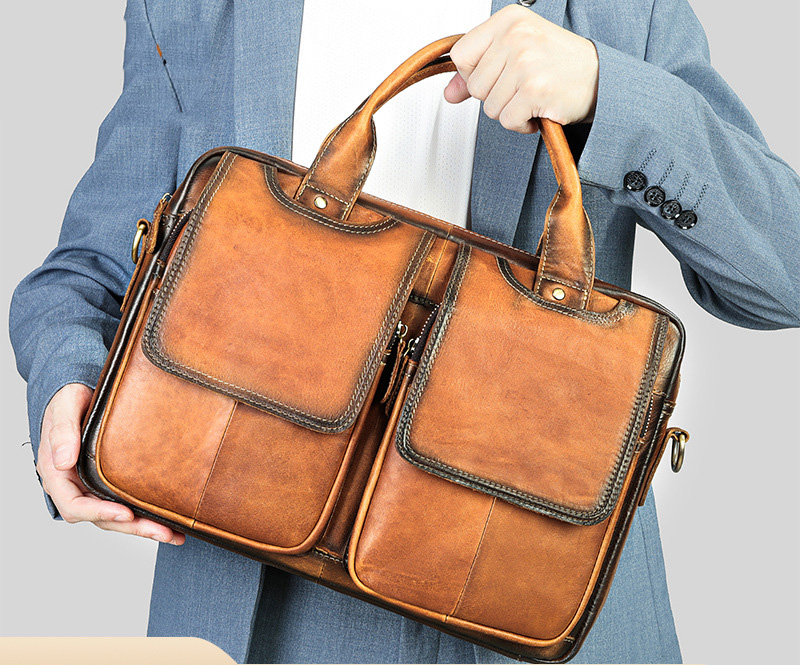 [Genuine leather] bag business men real cowhide CD309LD (Brown)-100% genuine leather, BH 3 years