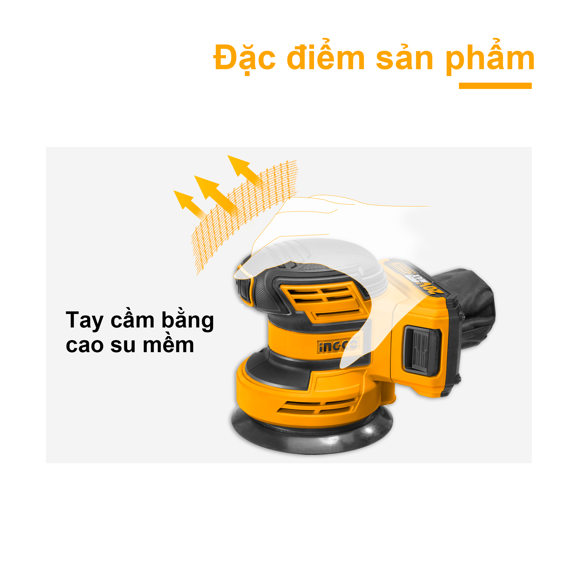 Máy chà nhám tròn dùng pin Lithium 20V INGCO CROSLI2001 (không kèm pin và sạc)
